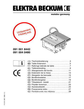 Table SIDE EXTENSION PK/PKF 255 PLUS | Metabo Table SIDE EXTENSION PK/PKF 255 accessories for T/B/U saw Mode d'emploi | Fixfr