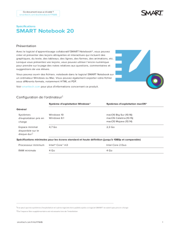 SMART Technologies Notebook 20 spécification | Fixfr
