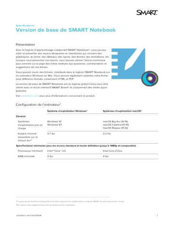 SMART Technologies Notebook basic version spécification | Fixfr