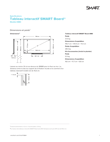 SMART Technologies Board 800 spécification | Fixfr