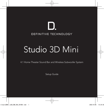 Definitive Technology Studio 3D Mini Ultra-slim, Music-streaming, Dolby Atmos Sound Bar System Guide d'installation | Fixfr