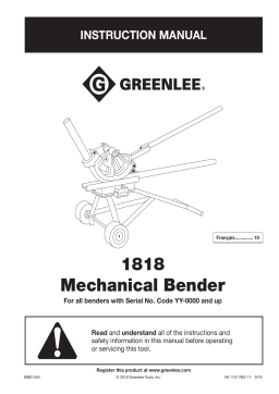 Greenlee 1818 Mechanical Bender - Serial No Manuel utilisateur