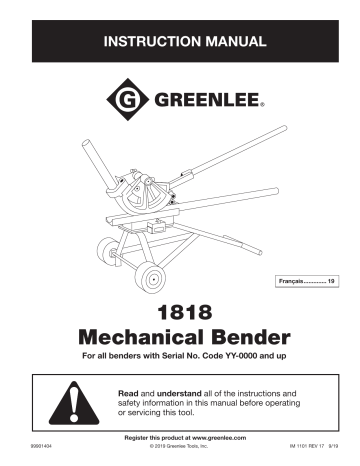 Greenlee 1818 Mechanical Bender - Serial No Manuel utilisateur | Fixfr
