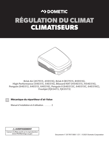 Dometic Mechanical Value Air Distribution Box Mode d'emploi | Fixfr