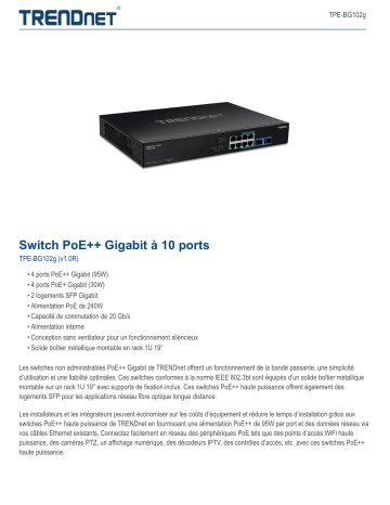 Trendnet TPE-BG102g 10-Port Gigabit PoE++Switch Fiche technique | Fixfr