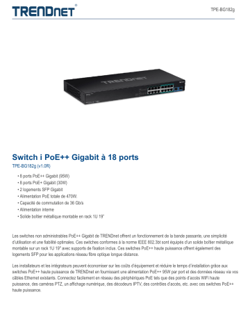 Trendnet TPE-BG182g 18-Port GigabitPoE++ Switch Fiche technique | Fixfr