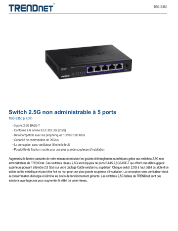 Trendnet TEG-S350 5-Port Unmanaged 2.5G Switch Fiche technique | Fixfr