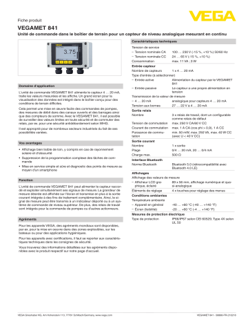 Vega VEGAMET 841 Robust controller and display instrument for level sensors spécification | Fixfr