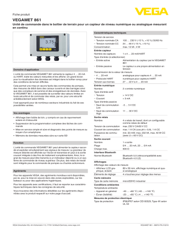 Vega VEGAMET 861 Robust controller and display instrument for level sensors spécification | Fixfr