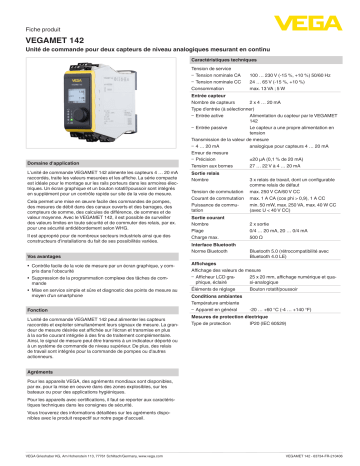 Vega VEGAMET 142 Compact controller and display instrument for level sensors spécification | Fixfr