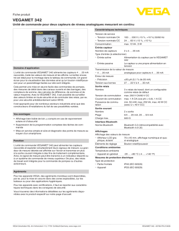 Vega VEGAMET 342 Built-in controller and display instrument for level sensors spécification | Fixfr