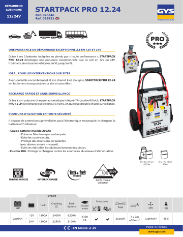 GYS STARTPACK PRO 12.24V Fiche technique | Fixfr