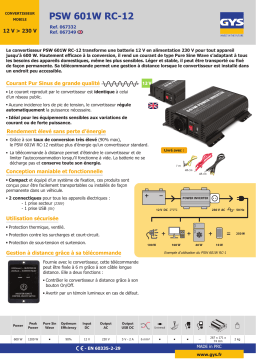 GYS INVERTER PSW 601W - 12V - ON/OFF REMOTE Fiche technique