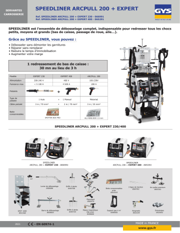 SPEEDLINER EXPERT 400 | GYS SPEEDLINER EXPERT 230 Fiche technique | Fixfr