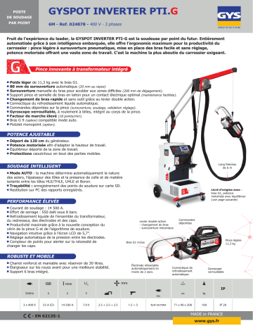 GYS GYSPOT INVERTER PTI.G - 400 V Fiche technique | Fixfr