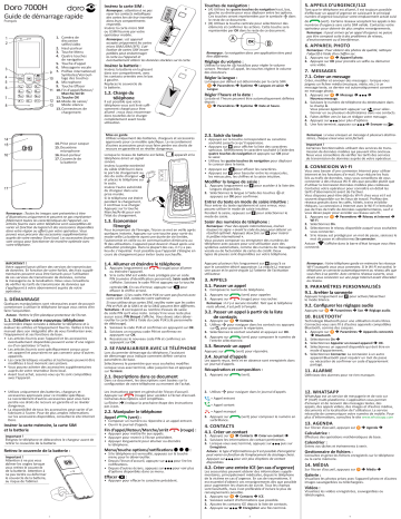 Doro 7000H Mobile phone Guide de démarrage rapide | Fixfr