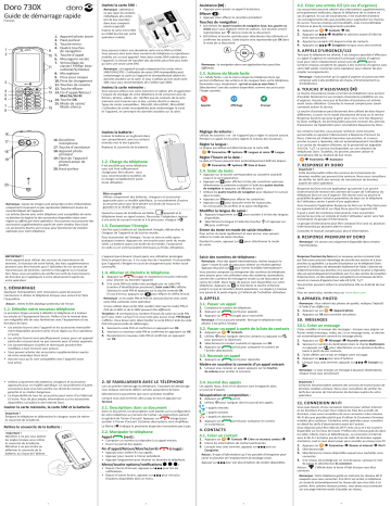 Doro 730X Mobile phone Guide de démarrage rapide | Fixfr