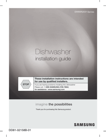 Installation guide | Samsung DW80R2031UW/AA Dishwasher Guide d'installation | Fixfr