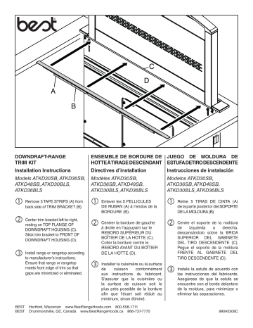 ATKD36SB | ATKD36BLS | User guide | Best ATKD30BLS Stove & Range Accessory Manuel utilisateur | Fixfr