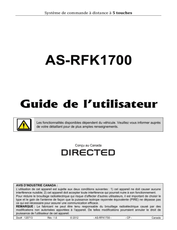 Manuel du propriétaire | Autostart AS-RFK1700 Owner's Manual | Fixfr