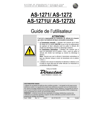 Manuel du propriétaire | Autostart AS-1271 Owner's Manual | Fixfr