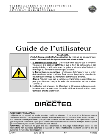 Manuel du propriétaire | Autostart AS-1875 Owner's Manual | Fixfr