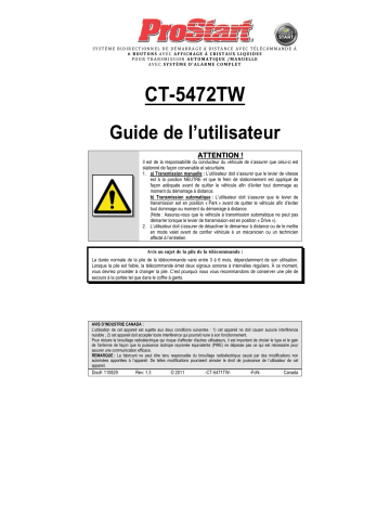 Manuel du propriétaire | ProStart CT-5472TW Owner's Manual | Fixfr