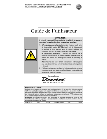 Owner's manual | Autostart AS-1775 Manuel du propriétaire | Fixfr