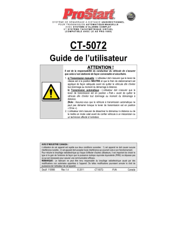 Manuel du propriétaire | ProStart CT-5072 Owner's Manual | Fixfr