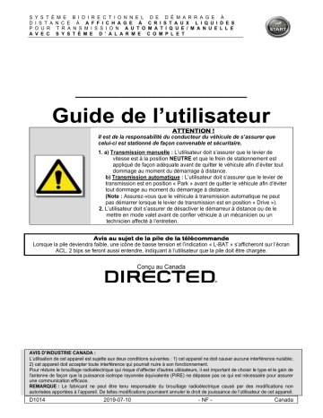 Owner's manual | Autostart AS-6870 Manuel du propriétaire | Fixfr