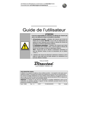 Manuel du propriétaire | Autostart AS-1475 Owner's Manual | Fixfr