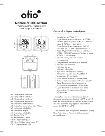 Manuel du propriétaire | Otio 936072 Thermomètre-hygromètre avec capteur sans fil Owner's Manual | Fixfr