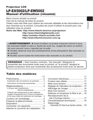 LPEW5002 | Mode d'emploi | Hitachi LPEX5002 Projector Guide | Fixfr