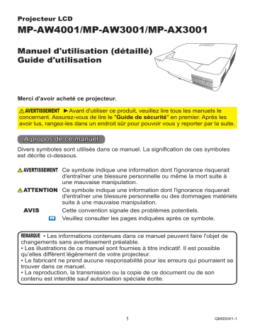 MPAX3001 | MPAW4001 | Mode d'emploi | Maxell MPAW3001 Projector Guide | Fixfr