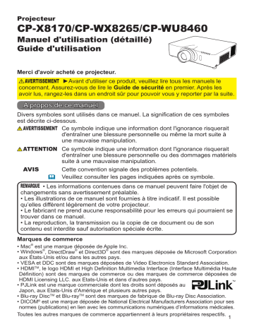 CPX8170 | CPWX8265 | Mode d'emploi | Hitachi CPWU8460 Projector Guide | Fixfr