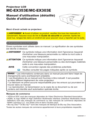 MCEX303E | Mode d'emploi | Maxell MCEX353E Projector Guide | Fixfr