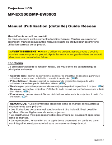 MPEW5002 | Manuel utilisateur | Maxell MPEX5002 Projector Network Guide | Fixfr