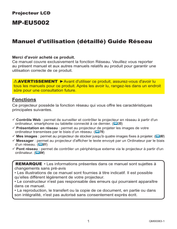 Manuel utilisateur | Maxell MPEU5002 Projector Network Guide | Fixfr