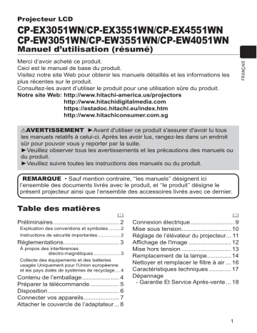 CPEW3051WN | CPEX4551WN | CPEX3051WN | Mode d'emploi | Hitachi CPEW4051WN Projector Guide | Fixfr