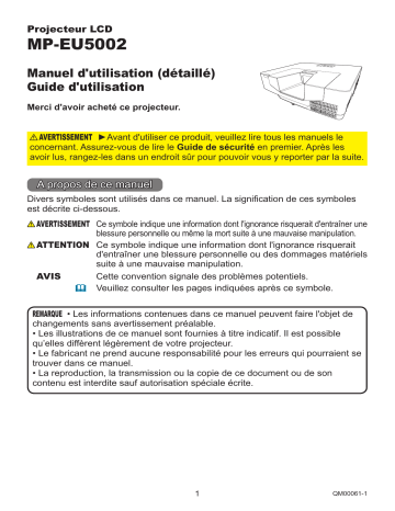 Mode d'emploi | Maxell MPEU5002 Projector Guide | Fixfr