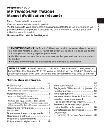 Mode d'emploi | Maxell MPTW3001 Projector Guide | Fixfr