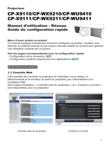 CPWU9411 | CPWU9410 | CPWX9211 | CPWX9210 | Manuel utilisateur | Hitachi CPX9110 Projector Network Guide | Fixfr