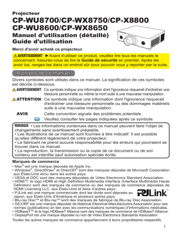 CPWX8750W | CPX8800B | CPWX8750B | CPX8800W | Mode d'emploi | Hitachi CPWU8600W Projector Guide | Fixfr