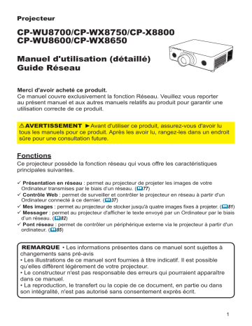 CPWX8750W | CPX8800B | CPWX8750B | CPX8800W | Manuel utilisateur | Hitachi CPWU8600W Projector Network Guide | Fixfr
