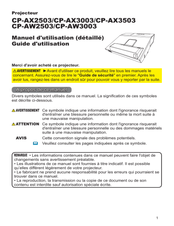 CPAX3003 | CPAW2503 | CPAX2503 | Mode d'emploi | Hitachi CPAW3003 Projector Guide | Fixfr