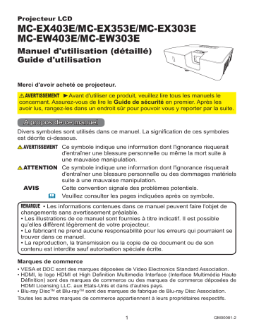 MCEX403E | MCEW303E | User guide | Maxell MCEW403E Projector Manuel utilisateur | Fixfr