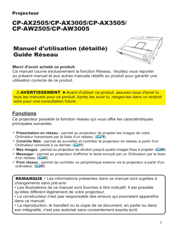 CPAX3005 | CPAX2505 | CPAW3005 | Manuel utilisateur | Hitachi CPAW2505 Projector Network Guide | Fixfr