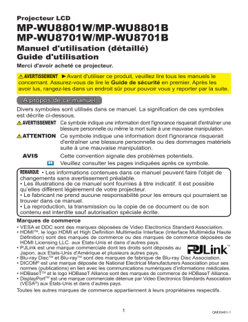 MPWU8801B | MPWU8701W | MPWU8701B | Mode d'emploi | Maxell MPWU8801W Projector Guide | Fixfr