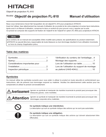 Mode d'emploi | Hitachi FL910 Projector Guide | Fixfr