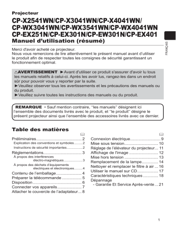 CPX2541WN | Mode d'emploi | Hitachi CPWX3041WN Projector Guide | Fixfr